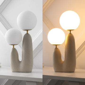 Oda 17.75" 2-Light Modern Bohemian Resin/Iron/Frosted Glass Danish Cactus LED Table Lamp - JONATHAN Y